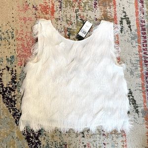 BCBGMaxAzaria White Fringe V-Back Tank Size Small